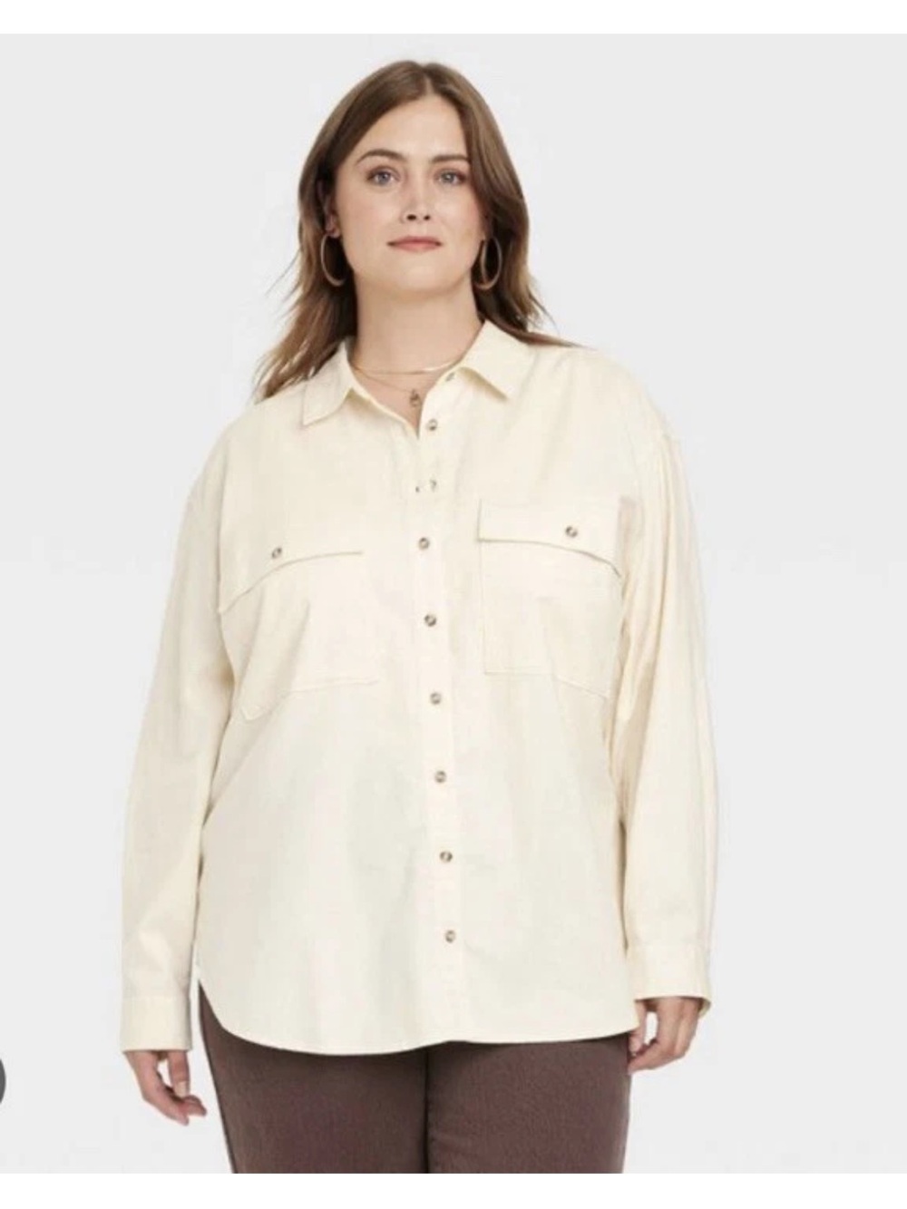 UNIVERSAL THREAD Long Sleeve, Oversized Cream Corduroy Button Down Utility Jacke